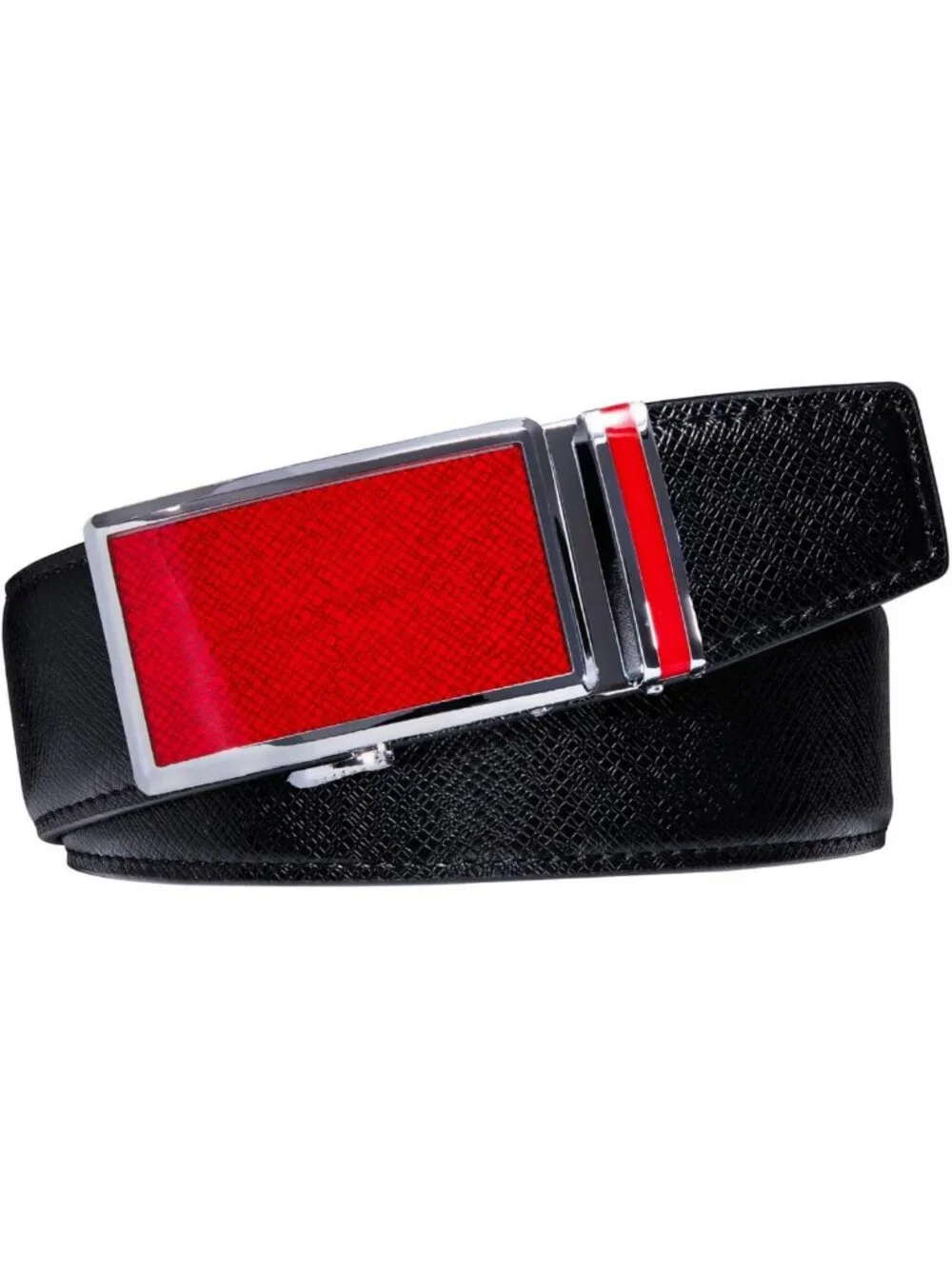 Stylish Men's Genuine Leather Ratchet Dress Belt with Automatic Sliding Buckle
